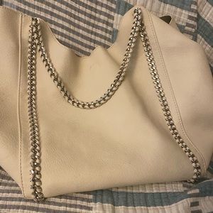 Anthropologie cream white oversized leather purse with chain